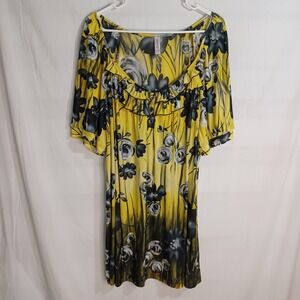 Women's Gitano Yellow Floral Stretch Scoop Neck Button Accent Tunic Size 22/24W